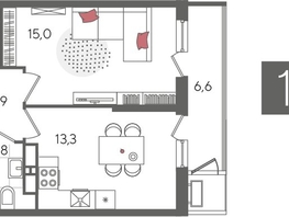 Продается 1-комнатная квартира ЖК Рекорд 2, литера 6, 44.6  м², 10110820 рублей