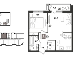 Продается 1-комнатная квартира ЖК Рекорд 2, литера 6, 49.2  м&sup2;, 11399640 рублей