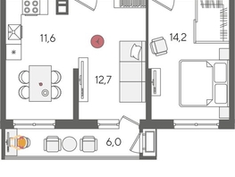 Продается 2-комнатная квартира ЖК Рекорд 2, литера 6, 58.8  м², 11448360 рублей