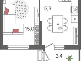 Продается 1-комнатная квартира ЖК Рекорд 2, литера 6, 41.4  м², 9033480 рублей