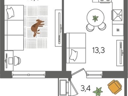 Продается 1-комнатная квартира ЖК Рекорд 2, литера 6, 41.4  м², 9223920 рублей