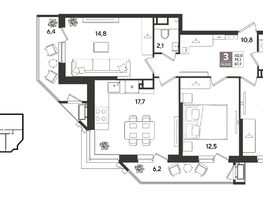 Продается 3-комнатная квартира ЖК Рекорд 2, литера 6, 87.7  м&sup2;, 17680320 рублей