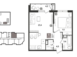 Продается 1-комнатная квартира ЖК Рекорд 2, литера 6, 48.5  м&sup2;, 10912500 рублей