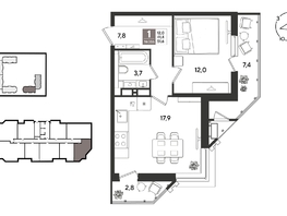 Продается 1-комнатная квартира ЖК Рекорд 2, литера 6, 51.6  м&sup2;, 12389160 рублей