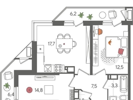 Продается 2-комнатная квартира ЖК Рекорд 2, литера 6, 70.2  м², 13871520 рублей
