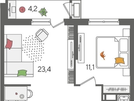 Продается 1-комнатная квартира ЖК Рекорд 2, литера 6, 48.5  м², 9607850 рублей