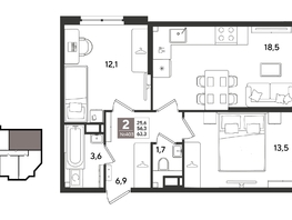 Продается 2-комнатная квартира ЖК Рекорд 2, литера 6, 63.3  м&sup2;, 13198050 рублей