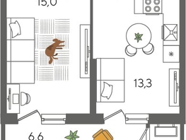 Продается 1-комнатная квартира ЖК Рекорд 2, литера 6, 44.6  м², 10052840 рублей