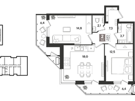 Продается 2-комнатная квартира ЖК Рекорд 2, литера 1, 71.2  м&sup2;, 13869760 рублей