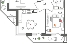 Продается 2-комнатная квартира ЖК Рекорд 2, литера 1, 70.3  м², 13842070 рублей