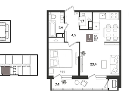 Продается 1-комнатная квартира ЖК Рекорд 2, литера 1, 51.7  м&sup2;, 13410980 рублей