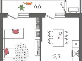 Продается 1-комнатная квартира ЖК Рекорд 2, литера 1, 44.6  м², 10066220 рублей