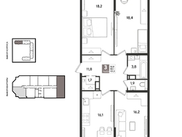 Продается 3-комнатная квартира ЖК Рекорд 2, литера 1, 99.3  м&sup2;, 19740840 рублей