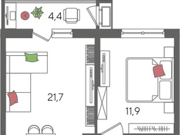 Продается 1-комнатная квартира ЖК Рекорд 2, литера 1, 46.7  м², 9517460 рублей