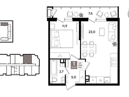 Продается 1-комнатная квартира ЖК Рекорд 2, литера 1, 51.2  м&sup2;, 11816960 рублей