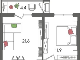 Продается 1-комнатная квартира ЖК Рекорд 2, литера 1, 46.5  м², 9830100 рублей