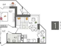 Продается 1-комнатная квартира ЖК Рекорд 2, литера 1, 47  м², 9874700 рублей