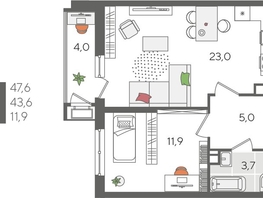 Продается 1-комнатная квартира ЖК Рекорд 2, литера 1, 47.6  м², 10053120 рублей