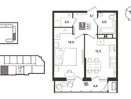 Продается 1-комнатная квартира ЖК Рекорд 2, литера 1, 43.8  м&sup2;, 11370480 рублей