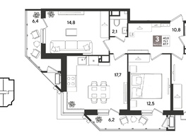 Продается 3-комнатная квартира ЖК Рекорд 2, литера 1, 87.7  м&sup2;, 18022350 рублей