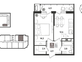 Продается 1-комнатная квартира ЖК Рекорд 2, литера 1, 44  м&sup2;, 11624800 рублей