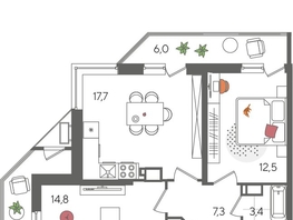 Продается 2-комнатная квартира ЖК Рекорд 2, литера 1, 69.9  м², 13966021 рублей