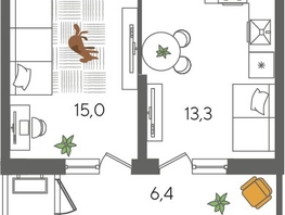 Продается 1-комнатная квартира ЖК Рекорд 2, литера 1, 44.4  м², 10078800 рублей