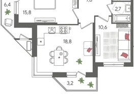 Продается 2-комнатная квартира ЖК Рекорд 2, литера 2, 67.3  м², 13291750 рублей
