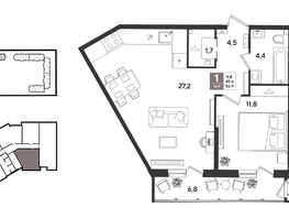 Продается 1-комнатная квартира ЖК Рекорд 2, литера 2, 56.4  м&sup2;, 12475680 рублей
