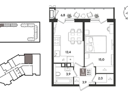 Продается 1-комнатная квартира ЖК Рекорд 2, литера 2, 45  м&sup2;, 10867500 рублей