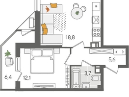 Продается 1-комнатная квартира ЖК Рекорд 2, литера 2, 49.4  м&sup2;, 11702860 рублей