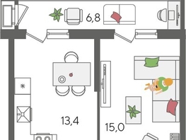Продается 1-комнатная квартира ЖК Рекорд 2, литера 2, 45  м&sup2;, 10381500 рублей