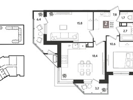 Продается 2-комнатная квартира ЖК Рекорд 2, литера 2, 66.6  м&sup2;, 15524460 рублей