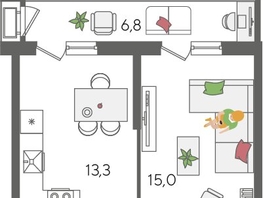 Продается 1-комнатная квартира ЖК Рекорд 2, литера 2, 44.8  м&sup2;, 10321920 рублей