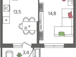 Продается 1-комнатная квартира ЖК Рекорд 2, литера 2, 42  м², 8803200 рублей