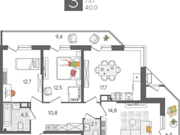 Продается 3-комнатная квартира ЖК Рекорд 2, литера 2, 90.9  м², 17507340 рублей