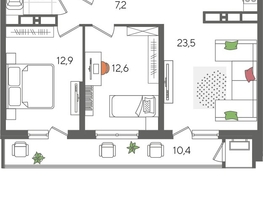 Продается 2-комнатная квартира ЖК Рекорд 2, литера 2, 72.2  м&sup2;, 15819020 рублей