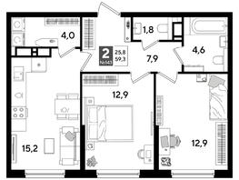 Продается 2-комнатная квартира ЖК DOGMA PARK (Догма парк), литера 15, 59.3  м&sup2;, 9808220 рублей
