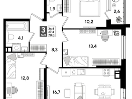 Продается 3-комнатная квартира ЖК DOGMA PARK (Догма парк), литера 16, 70  м², 10108000 рублей