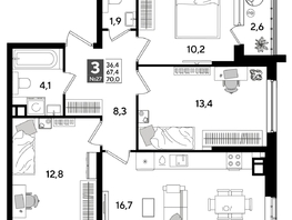Продается 3-комнатная квартира ЖК DOGMA PARK (Догма парк), литера 16, 70  м², 10220000 рублей