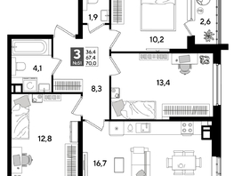 Продается 3-комнатная квартира ЖК DOGMA PARK (Догма парк), литера 16, 70  м², 10248000 рублей
