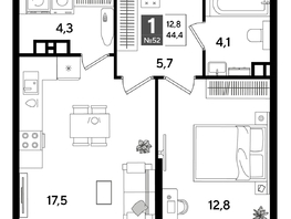 Продается 1-комнатная квартира ЖК DOGMA PARK (Догма парк), литера 16, 44.4  м², 7934280 рублей