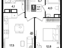Продается 1-комнатная квартира ЖК DOGMA PARK (Догма парк), литера 16, 44.1  м², 7973280 рублей
