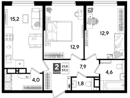 Продается 2-комнатная квартира ЖК DOGMA PARK (Догма парк), литера 16, 59.3  м², 9078830 рублей