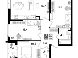 Продается 3-комнатная квартира ЖК DOGMA PARK (Догма парк), лит 17, 69.3 м², 10027710 рублей