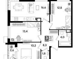 Продается 3-комнатная квартира ЖК DOGMA PARK (Догма парк), лит 17, 68.9 м², 10024950 рублей
