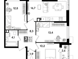 Продается 3-комнатная квартира ЖК DOGMA PARK (Догма парк), лит 17, 68.8 м², 9934720 рублей