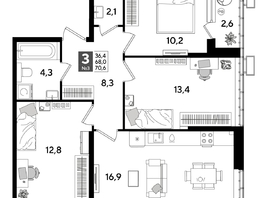 Продается 3-комнатная квартира ЖК DOGMA PARK (Догма парк), литера 19, 69.4  м², 9827040 рублей