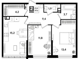 Продается 2-комнатная квартира ЖК DOGMA PARK (Догма парк), литера 19, 58.9  м², 9064710 рублей