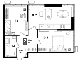 Продается 2-комнатная квартира ЖК DOGMA PARK (Догма парк), лит 20, 54.1  м², 8531570 рублей